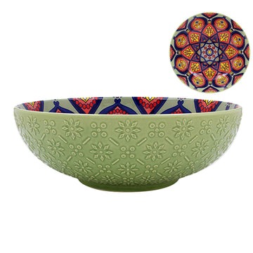 26cm Green Ceramic Tuscany Bohemian Design Bowl