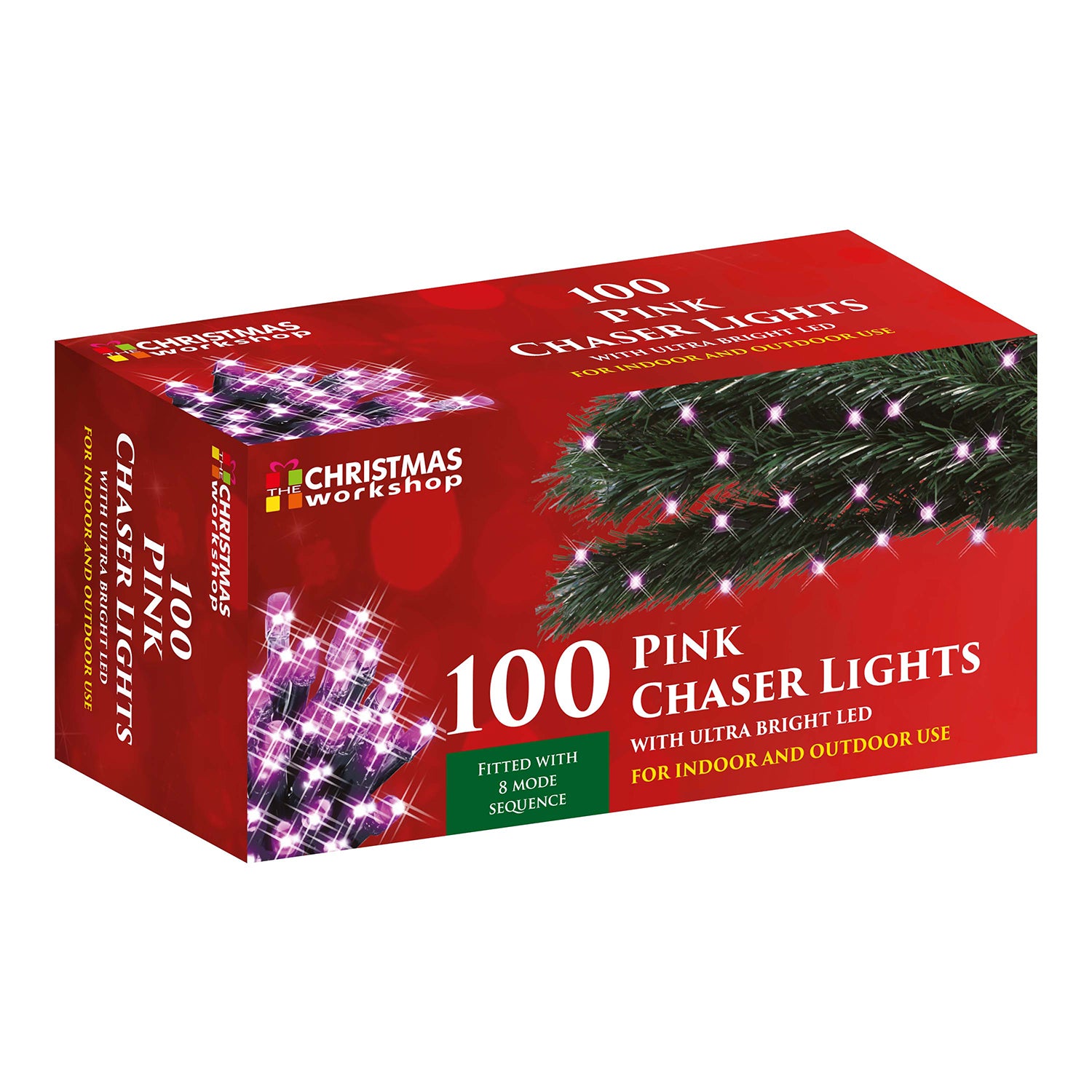 100 Bright Pink LED Christmas 8 Mode Fairy Chaser Lights