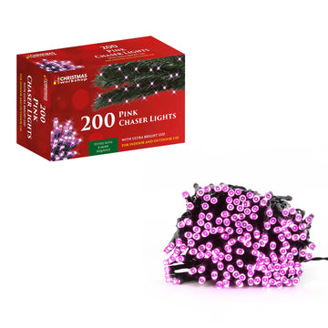 200 Bright Pink LED Christmas 8 Mode Sequence Chaser Lights