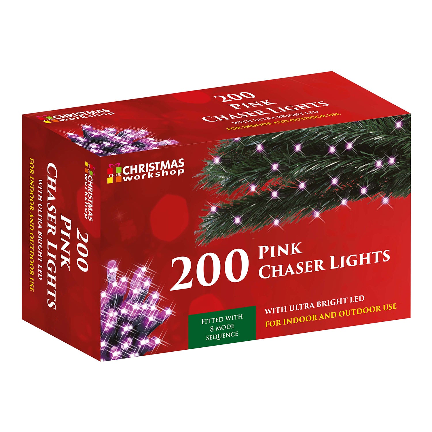 200 Bright Pink LED Christmas 8 Mode Sequence Chaser Lights