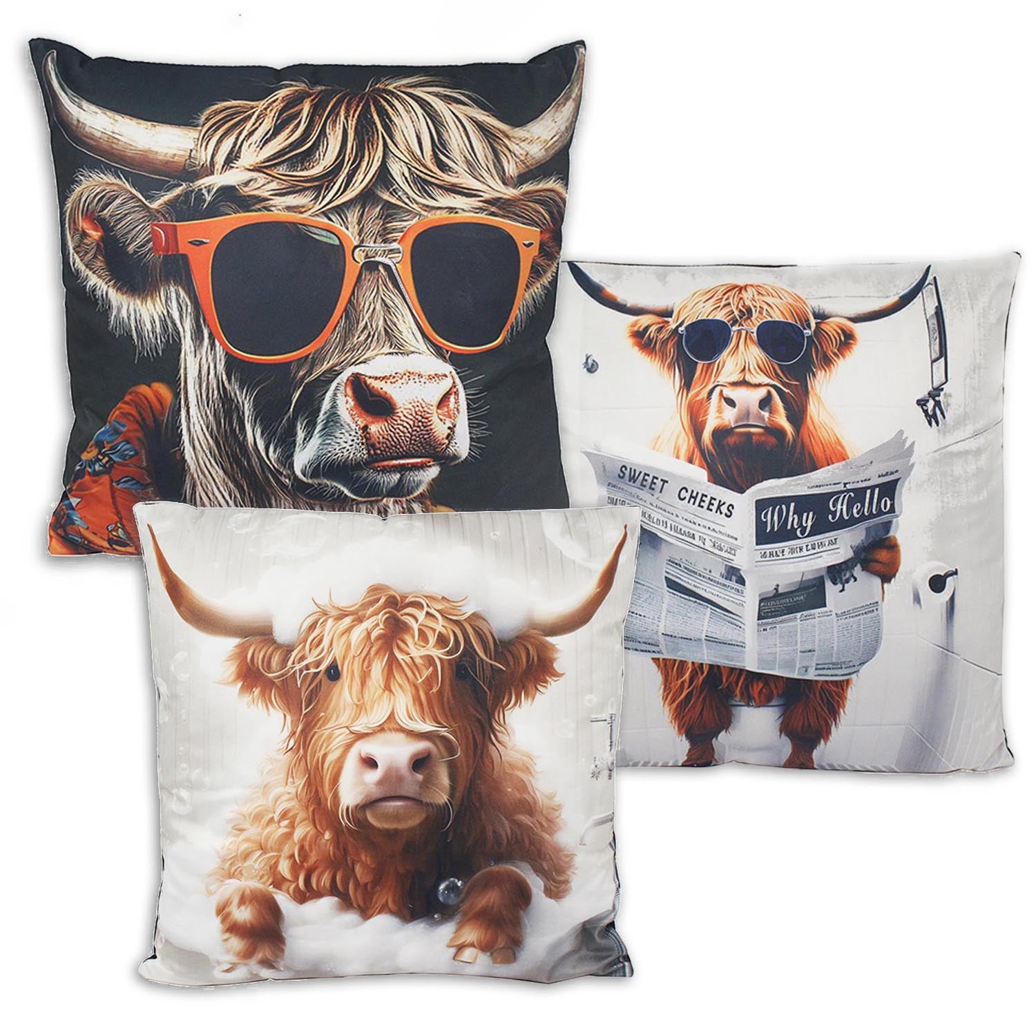 Set of 3 Pillow Cushion Sofa Bed Highland Cow Print