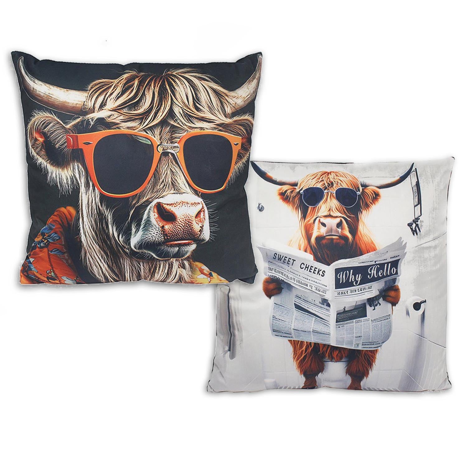 Set of 2 Pillow Cushion Sofa Bed Highland Cow Print