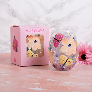 Butterflies & Busy Lizze by Lynsey Johnstone Stemless Glass