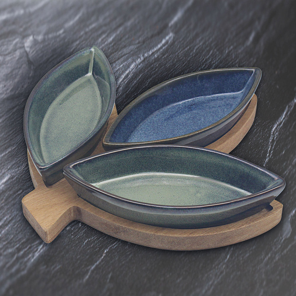 Leaf 3 Dishes With Serving Tray Snack Dish Set