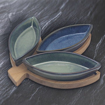Leaf 3 Dishes With Serving Tray Snack Dish Set