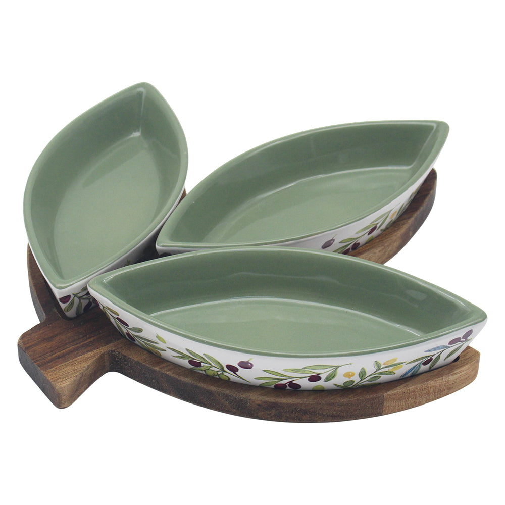 Olive Groves 3 Leaf Dishes With Serving Tray Snack Dish Set