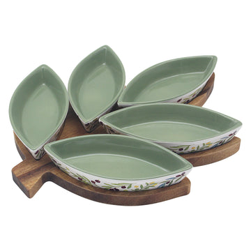 Olive Groves 5 Leaf Dishes With Serving Tray Snack Dish Set