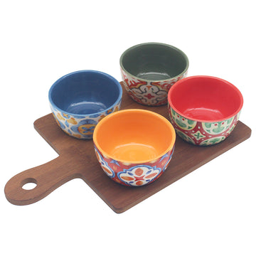 4Pcs Tuscany Colourful Ceramic Bowls On Tray Set
