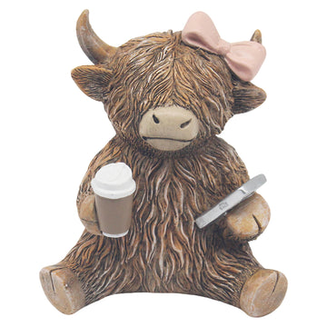 Highland Cow Coffeeholic Girl Figurine