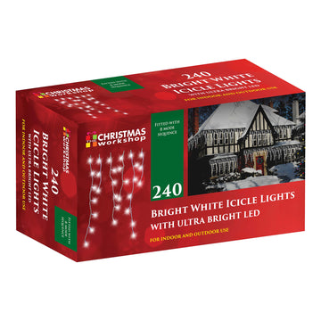 240 Bright White Icicle LED Christmas 8 Mode Sequence Lights