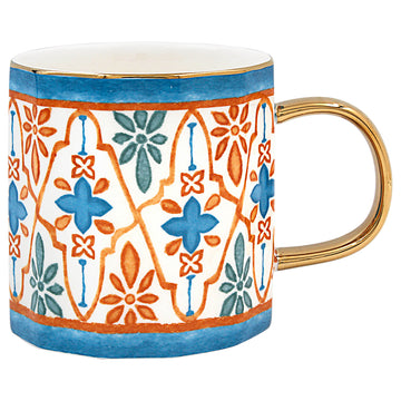375ml Blue Golden Abstract Leaf Design Coffee Mug