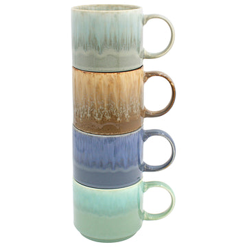 Stacking 4 Piece Reactive Glaze Ceramic Coffee Mug Set