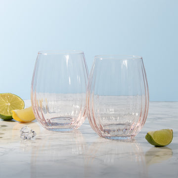 2Pcs Pink Stemless Glasses Set