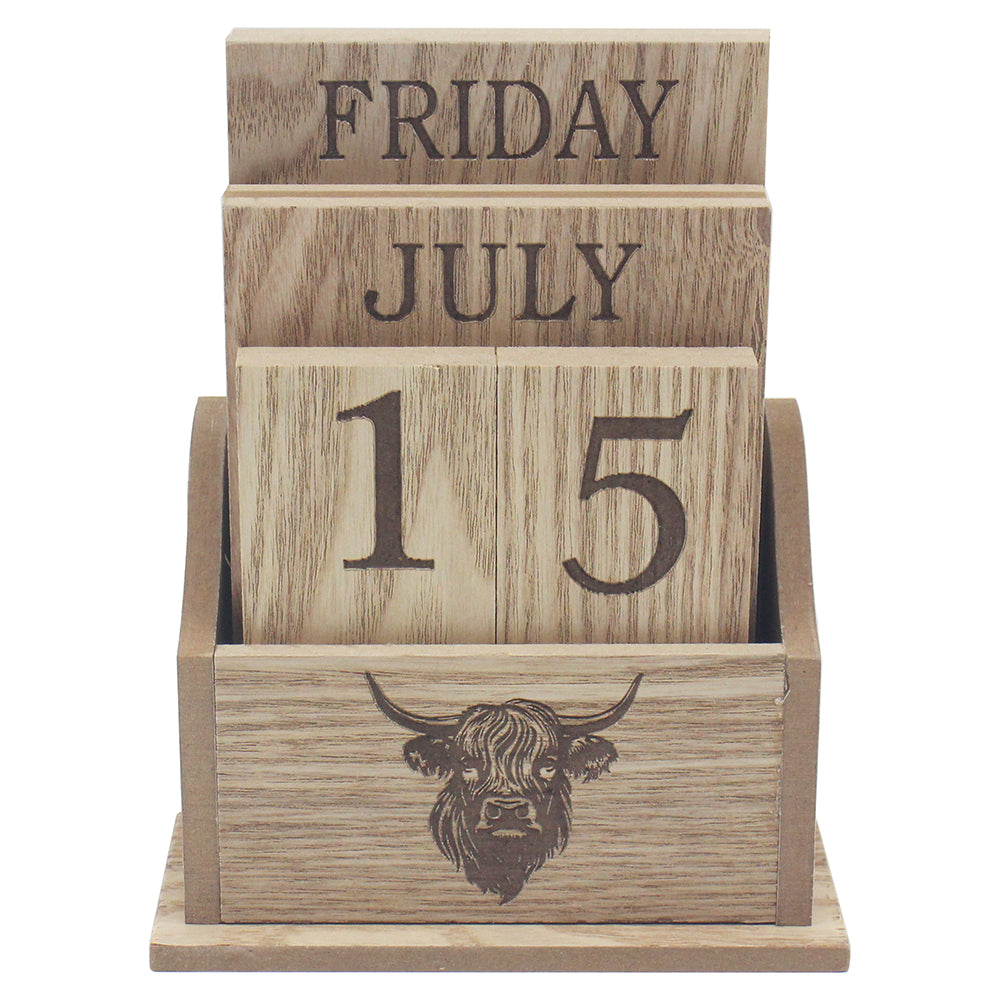 Highland Cow Wooden Perpetual Calendar