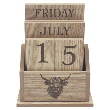 Highland Cow Wooden Perpetual Calendar