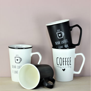 Set of 4 Black White Coffee Lover Mugs