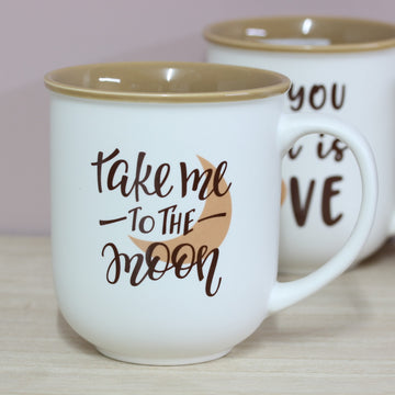 Set of 4 White Brown Coffee Love Quotes Mugs