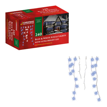 240 Blue & White Icicle LED Christmas 8 Mode Sequence Lights