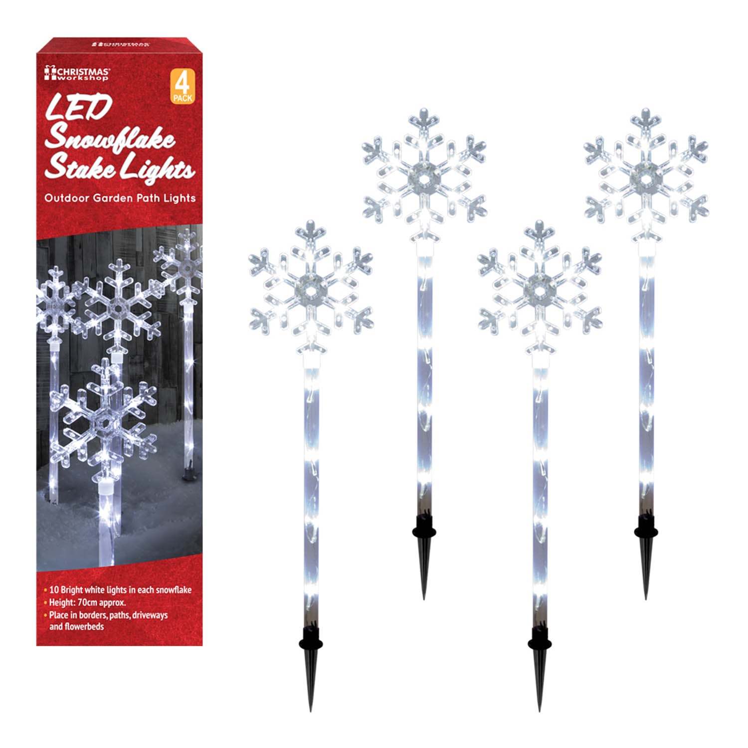Set of 4 Bright White 70CM Snowflake Christmas Lights