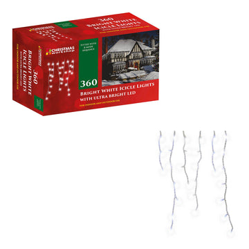 360 Bright White Icicle LED Christmas 8 Mode Sequence Lights