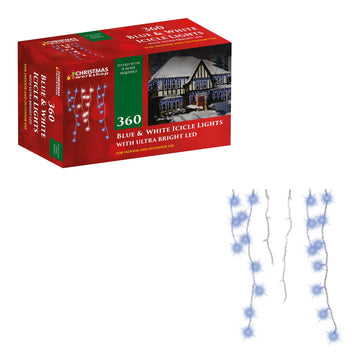 360 Blue & White Icicle LED Christmas 8 Mode Sequence Lights