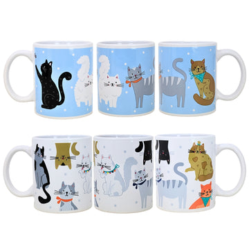2Pcs 325ml Cat Themed Multicoloured Stoneware Mug