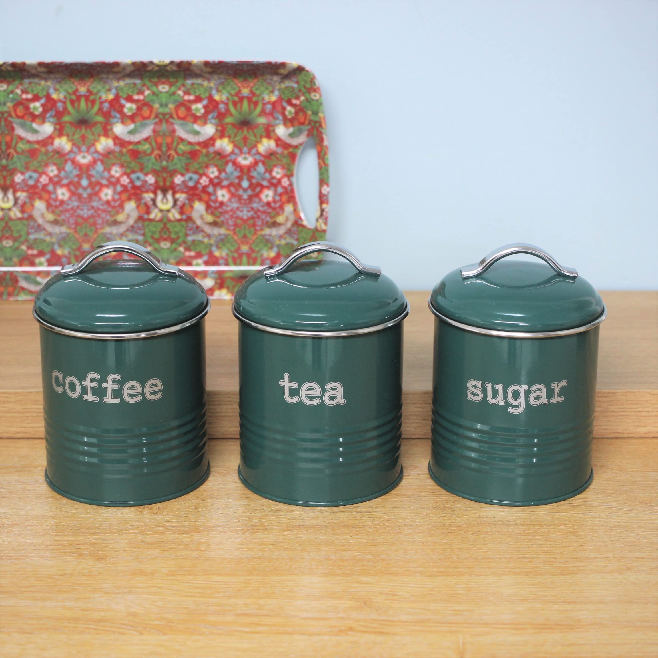 Tea Coffee Sugar Canister Set Green