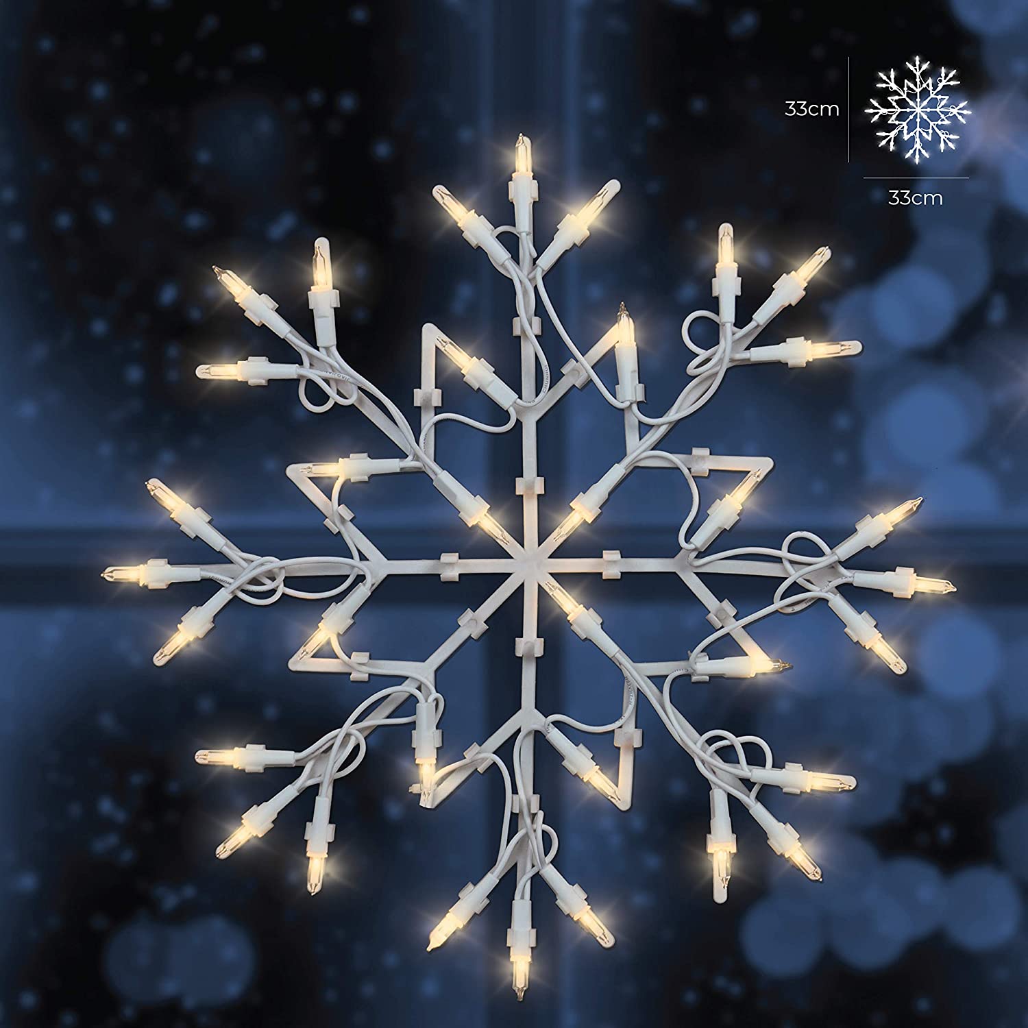 White Snowflake Silhouette Christmas Window Fairy Light Ornament