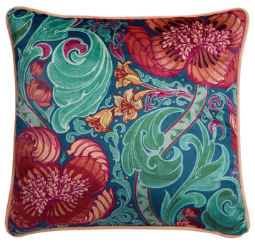 Laurence Llewelyn Bowen LLB Damask Velvet Piped Edge Cushion Cover 43x43cm - Blue