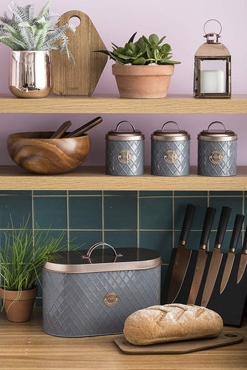 6pcs Henrik Copper Grey Tea Coffee Sugar Canisters Utensil Holder & Pasta Jar Set