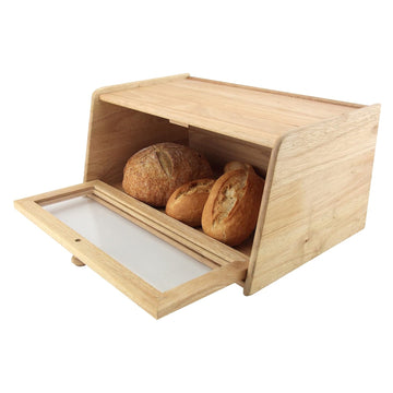 Clear Front Bread Bin Hevea Wood Food Storage Container