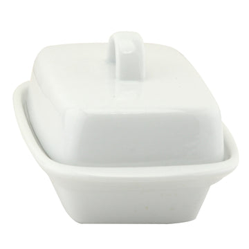 White Ceramic Deep Butter Dish With Lid