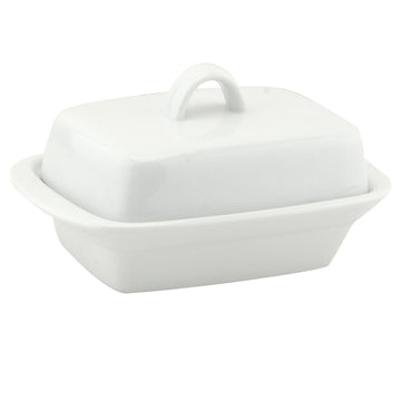 2Pcs White Ceramic Deep Butter Dish With Lid