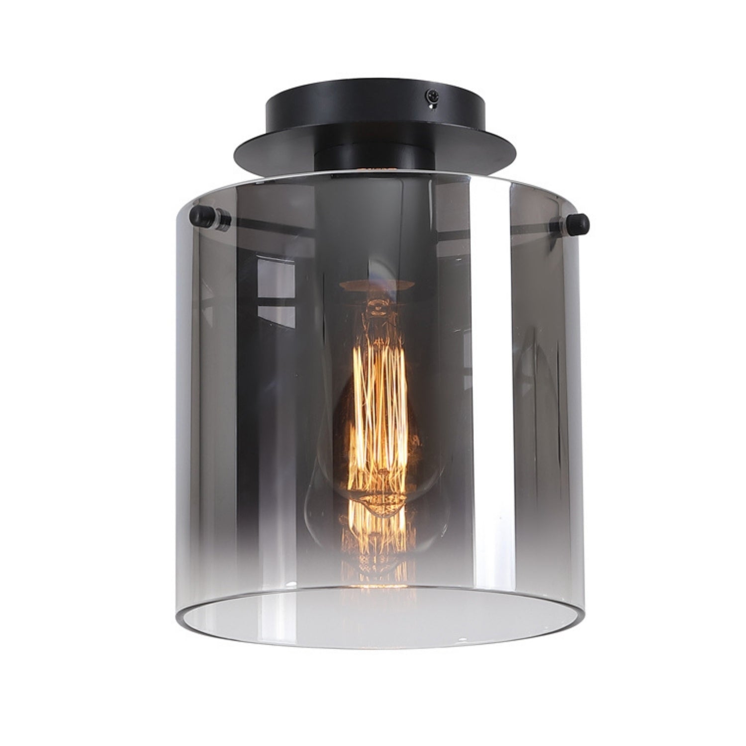 Matt Black Smoked Glass E27 60W Flush Ceiling Light