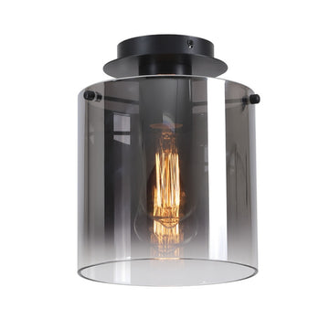 Matt Black Smoked Glass E27 60W Flush Ceiling Light