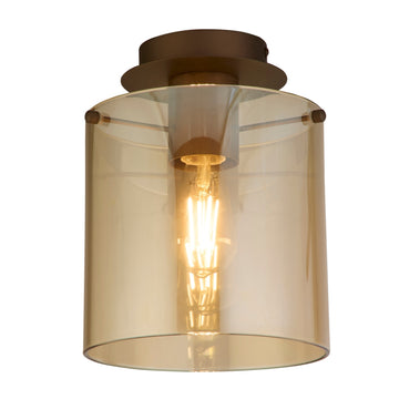 Mocha Metal Amber Glass E27 60W Flush Ceiling Light