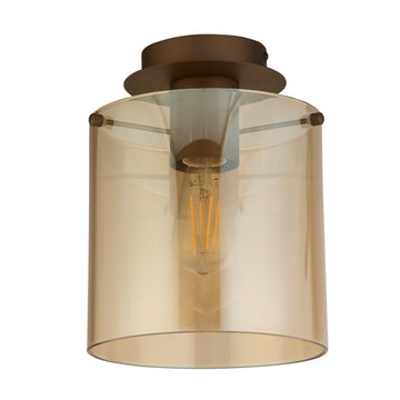 Mocha Metal Amber Glass E27 60W Flush Ceiling Light
