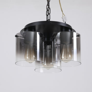 3-Light Matt Black Smoked Glass E27 60W Flush Ceiling Light