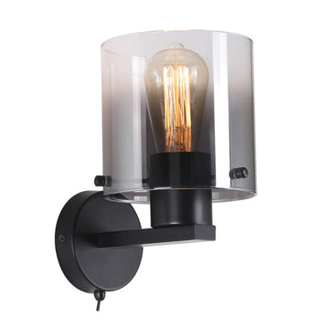 Matt Black Smoked Glass E27 Dimmable IP20 Wall Light