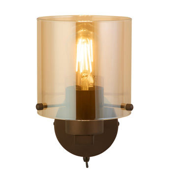 Mocha Metal Amber Glass E27 Dimmable IP20 Wall Light
