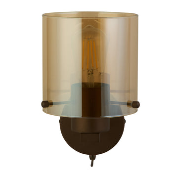 Mocha Metal Amber Glass E27 Dimmable IP20 Wall Light