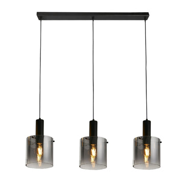3 Light Bar Ceiling Light Smoked Glass Black Metal 120cm Pendant