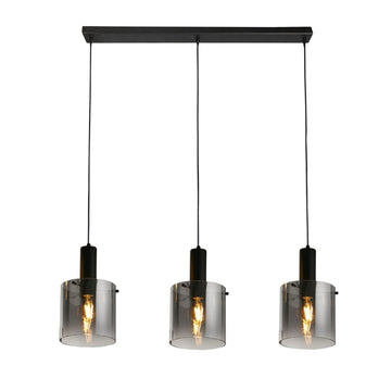 3 Light Bar Ceiling Light Smoked Glass Black Metal 120cm Pendant