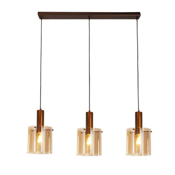 3 Light Mocha Metal Amber Glass E27 Dimmable Adjustable Bar Pendant