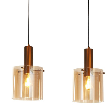 3 Light Mocha Metal Amber Glass E27 Dimmable Adjustable Bar Pendant