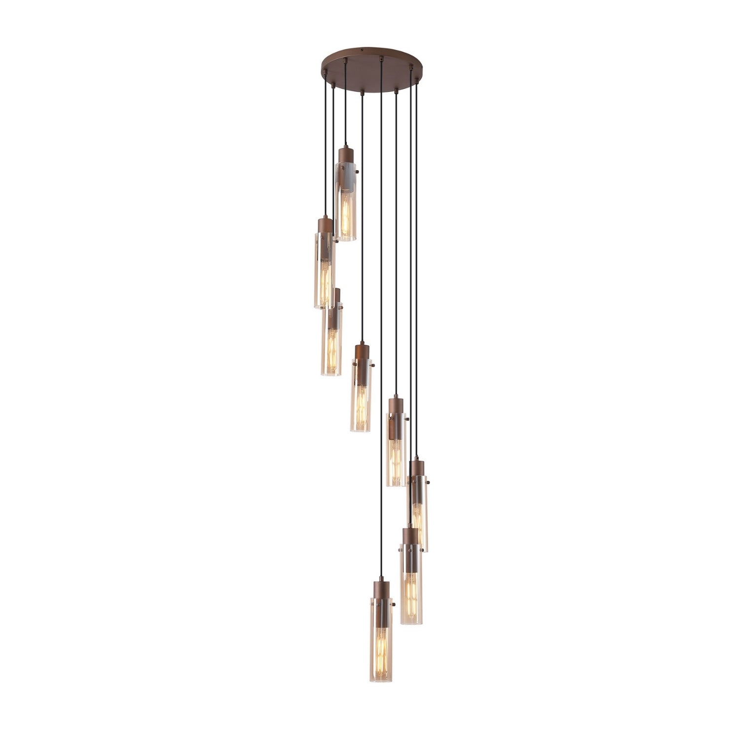 8 Light Multi Drop Ceiling Light Mocha Metal Amber Glass Pendant
