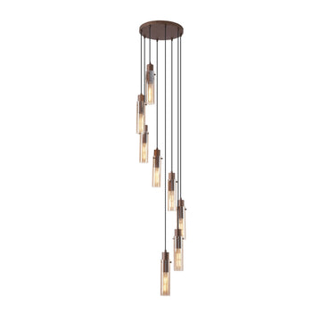 8 Light Multi Drop Ceiling Light Mocha Metal Amber Glass Pendant