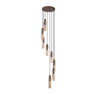 8 Light Multi Drop Ceiling Light Mocha Metal Amber Glass Pendant
