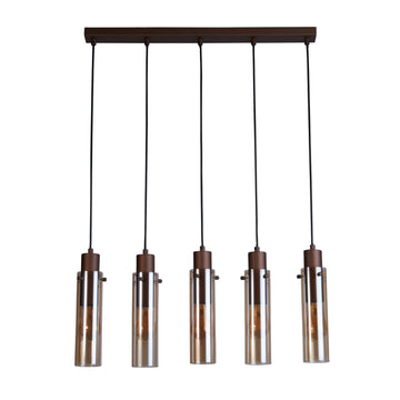 5 Light Bar Ceiling Light Amber Glass Mocha Metal 120cm Pendant