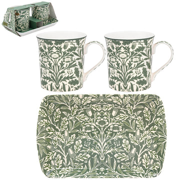 2Pcs William Morris Acorn Mugs with Serving Tray Gift Set